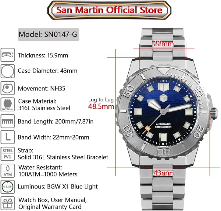 [USA] San Martin SN0147 | 1000m Waterproof Diver Watch