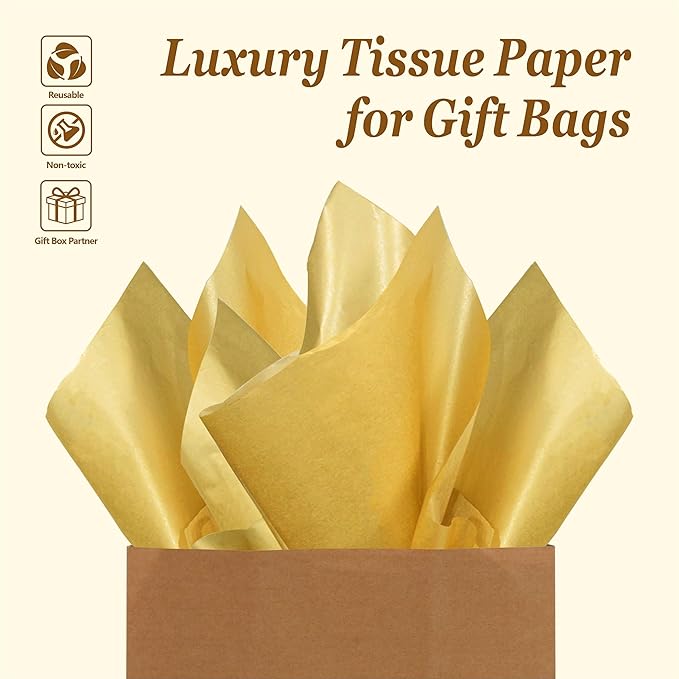 [USA] Elegant Gift Bag w/ Ribbon + Gold Tissue Paper + Gift Tag