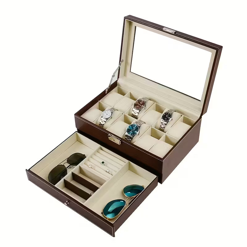 [USA] Brown 2-Tier Watch & Jewelry Box