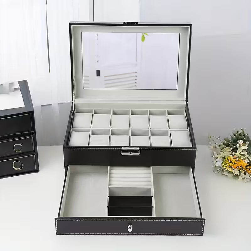 [USA] Brown 2-Tier Watch & Jewelry Box
