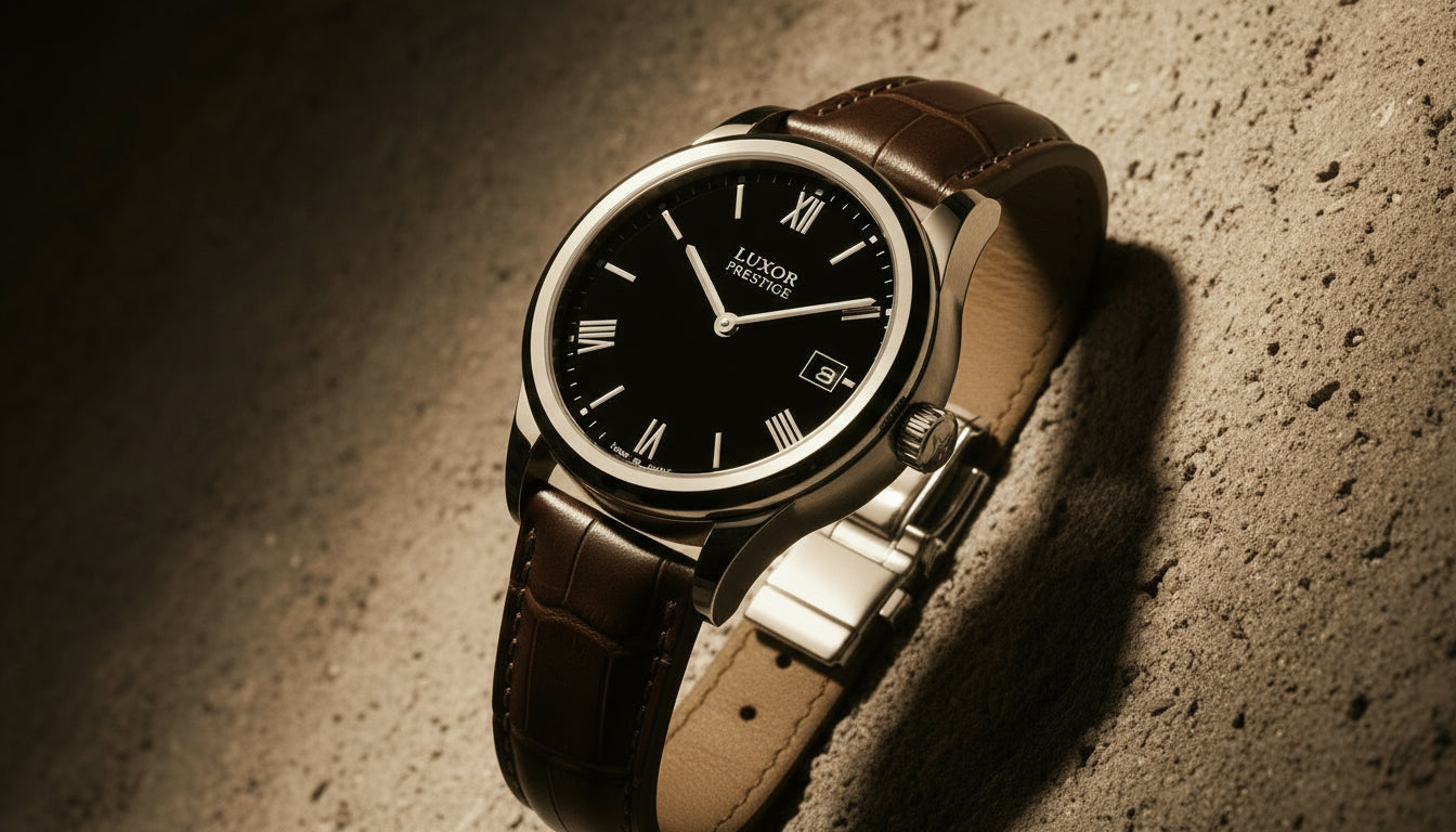 Luxury watch with a detailed face on a textured surface
